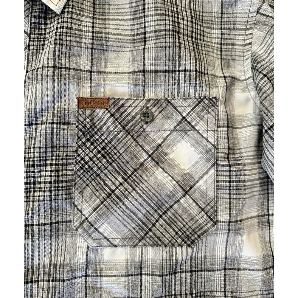 Orvis Men’s XXL Button Down Short Sleeve Gray & White Plaid Shirt EUC - Picture 2 of 7